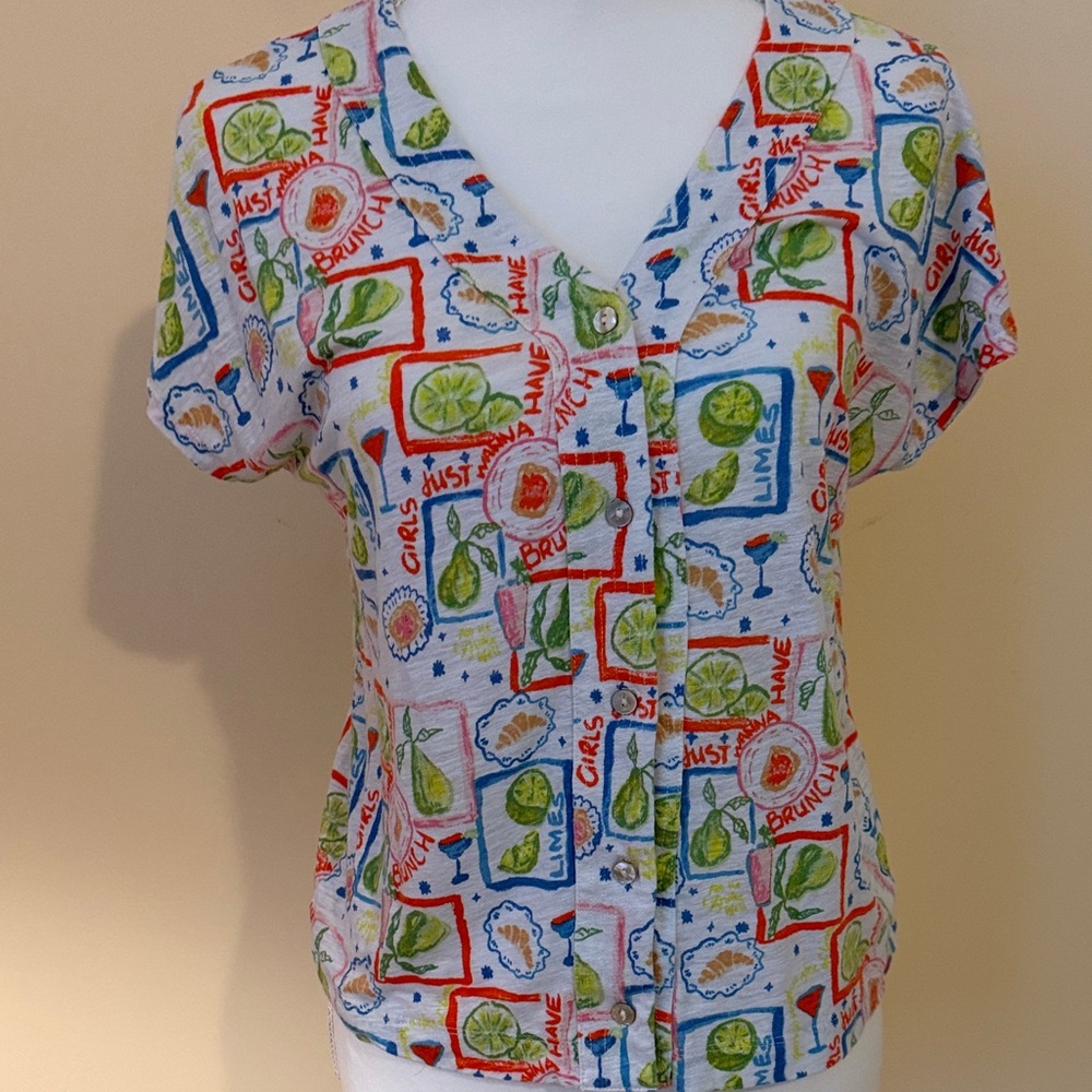 Cynthia Rowley Multicolor Linen Blend Blouse Sz M